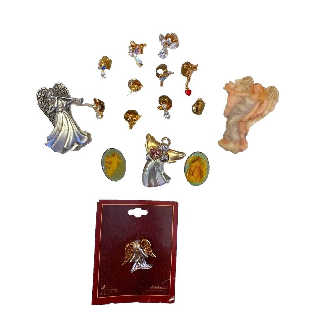 Vtg Angel Brooch Lapel Pin Lot Gold Silver Tone Some Marked JJ Pewter Rowan Inc